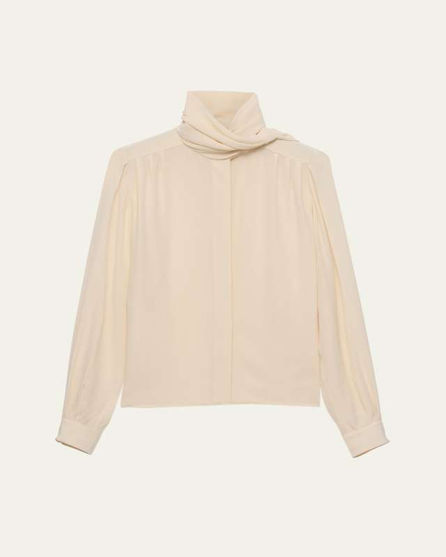 Marocaine Button Down Silk Top with Scarf